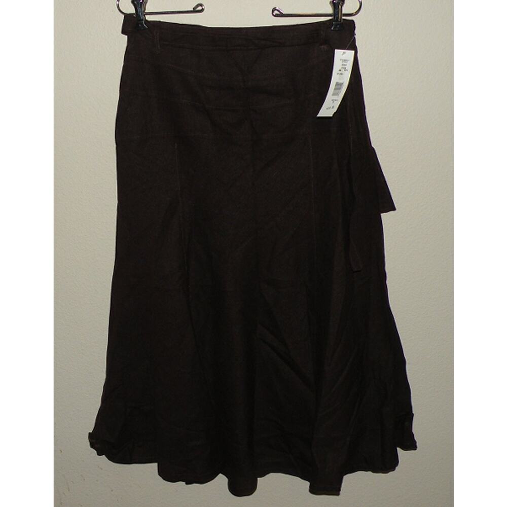 Touché Women's Size 12 Linen Blend Flare Maxi Skirt Brown Cocoa NWT
